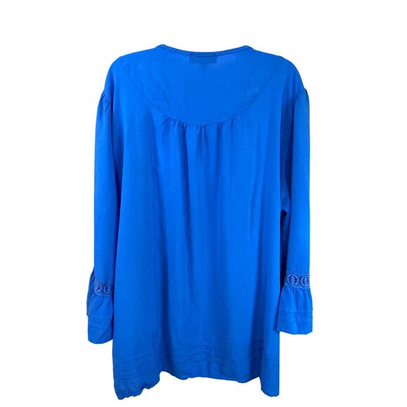 Melissa Paige Tunic Top 3X Blue Rayon Lace Trim Bell Sleeves Boho Lagenlook - Picture 2 of 7
